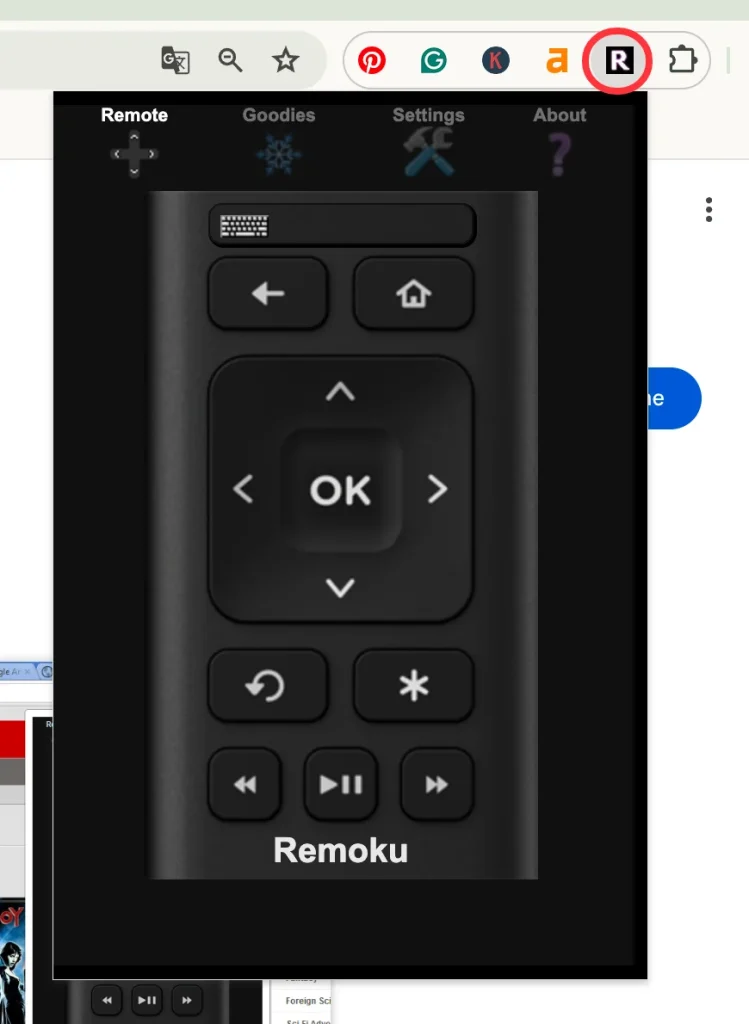 Remoku icon from the extensions list