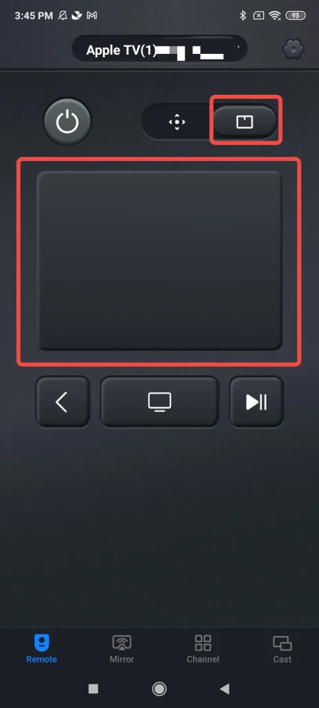 toupad of the Universal Apple TV Remote App