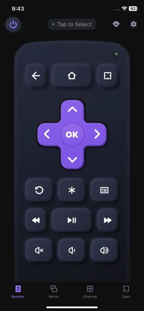 remote interface of Remote for Ruku - TV Control