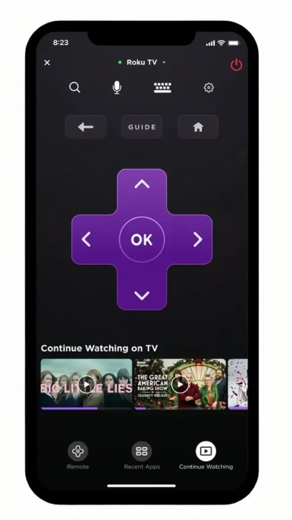 the remote interface of The Roku App