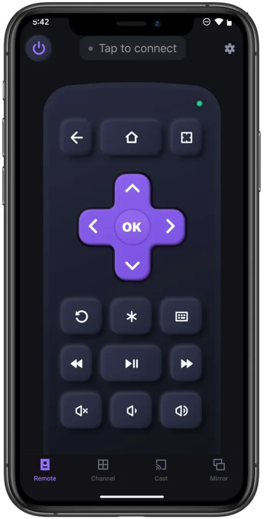 the interface of the Roku TV remote app from BoostVision