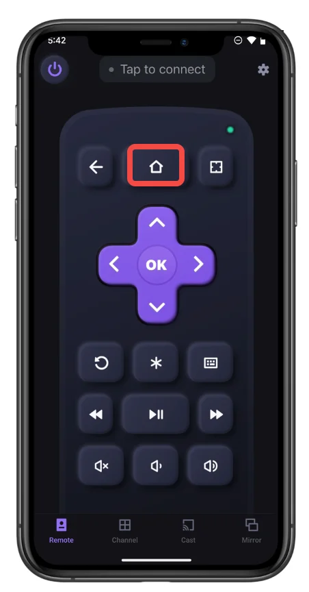 press the Home button on the Roku remote app