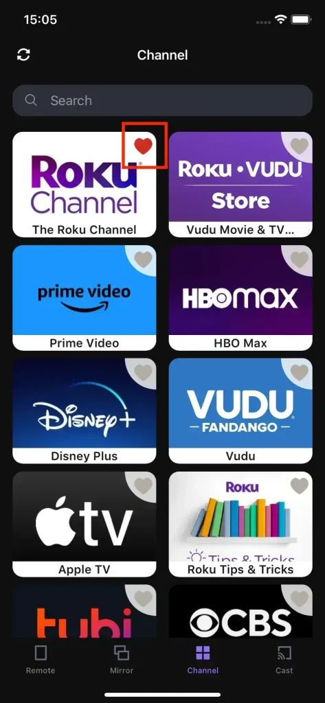 channel page of Remote for Roku - TV Control