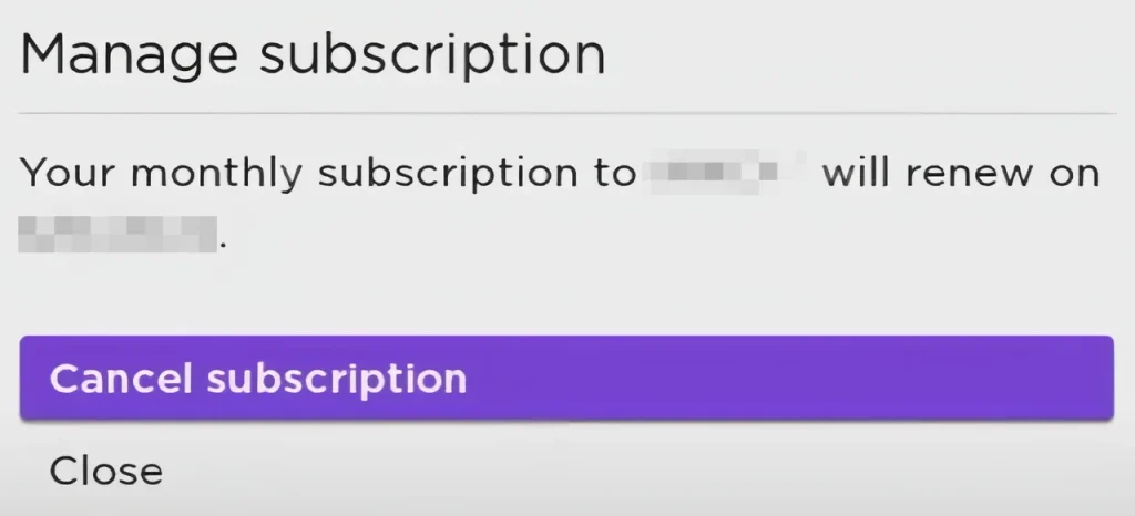 Cancel subscription option on the Manage subscription menu