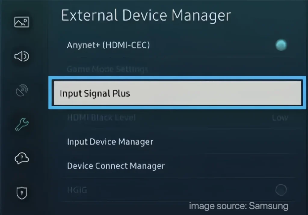 Input Signal Plus option on Samsung TV