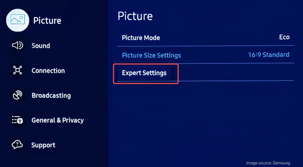 Expert Settings on Samsung TV