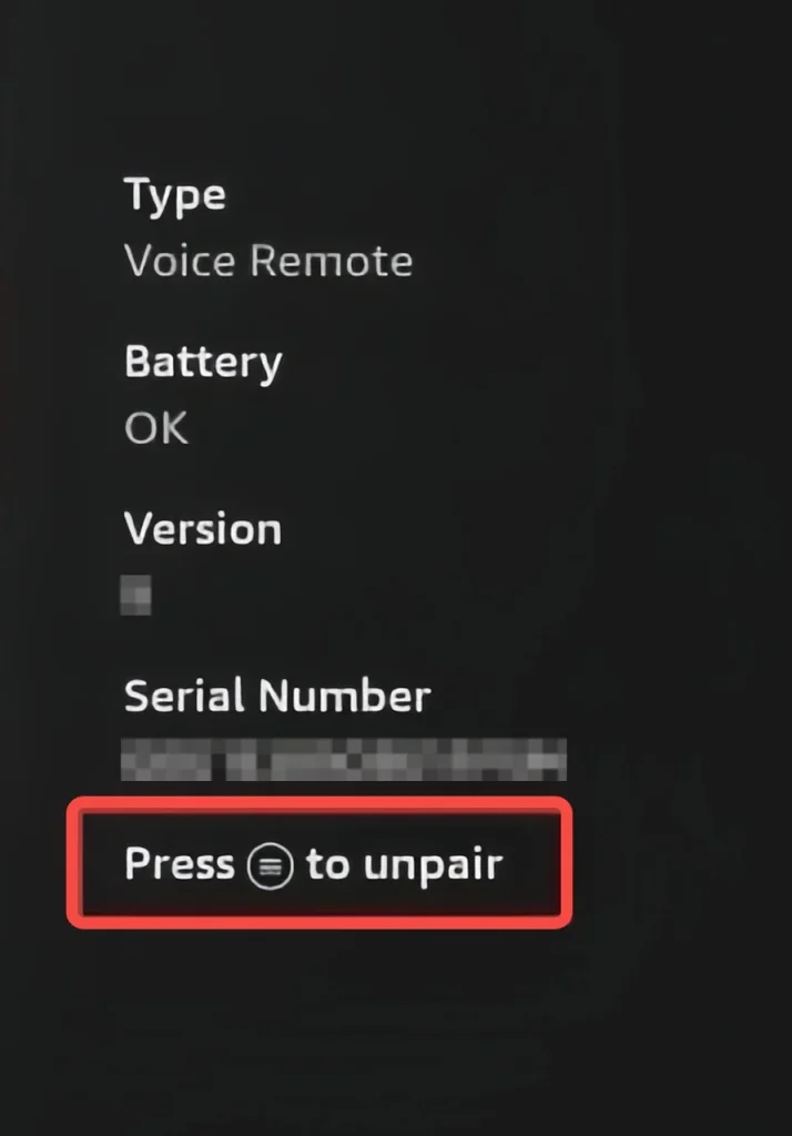 unpair remote page on Fire TV