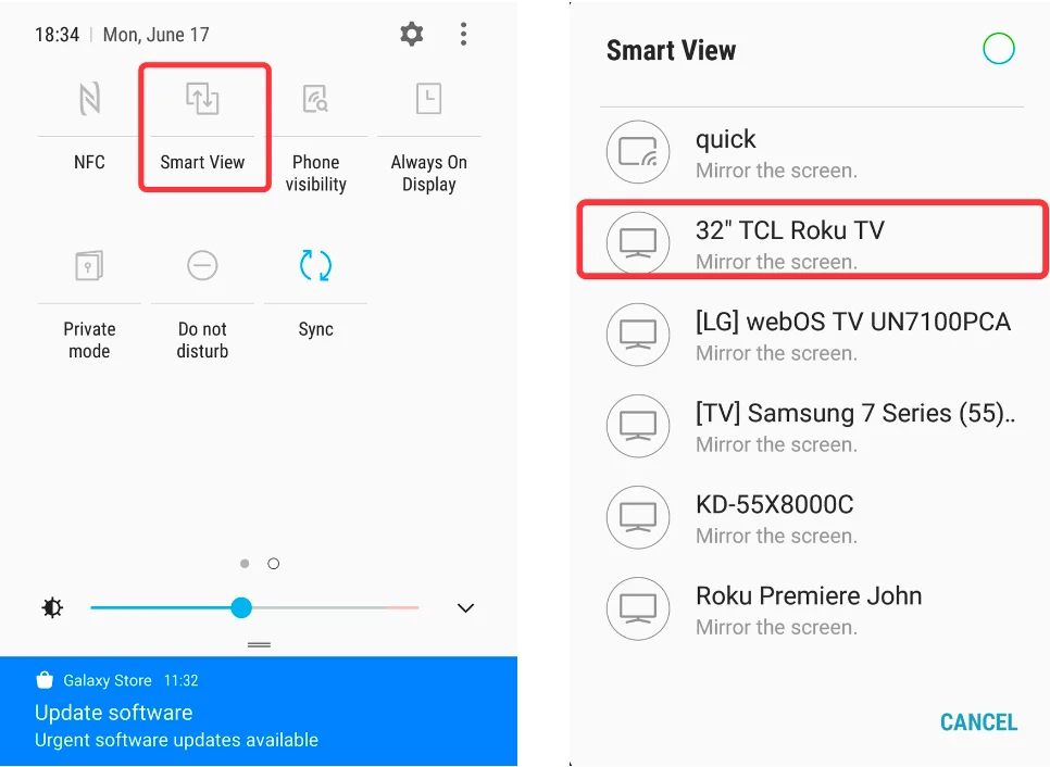 mirror feature on Samsung