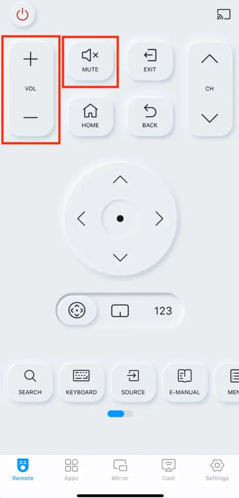 volume control buttons on the remote app