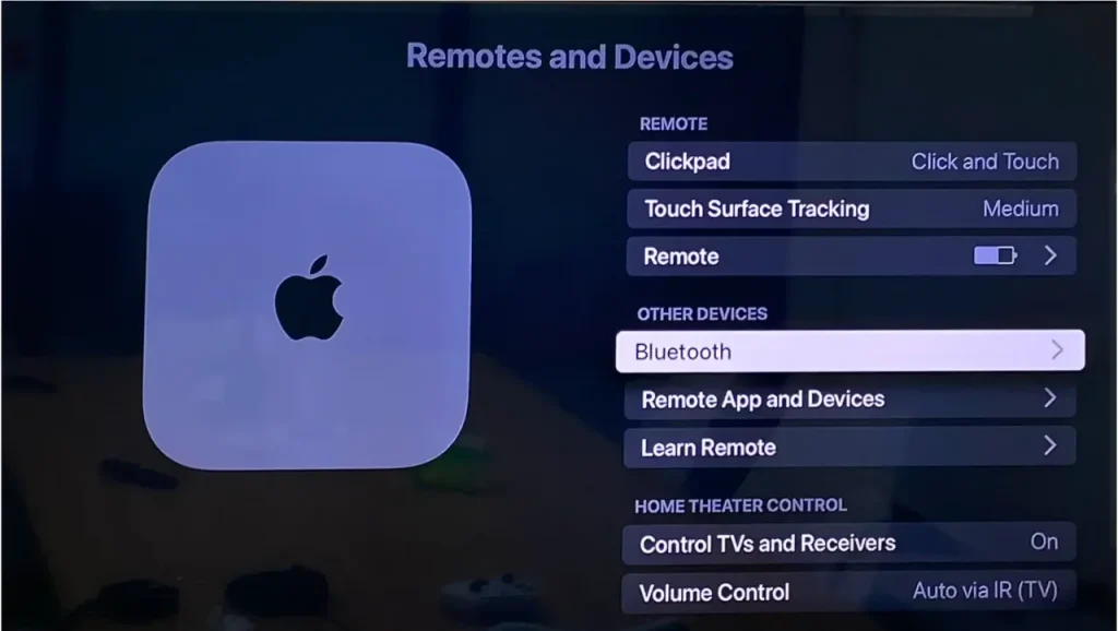 choose Bluetooth on Apple TV screen