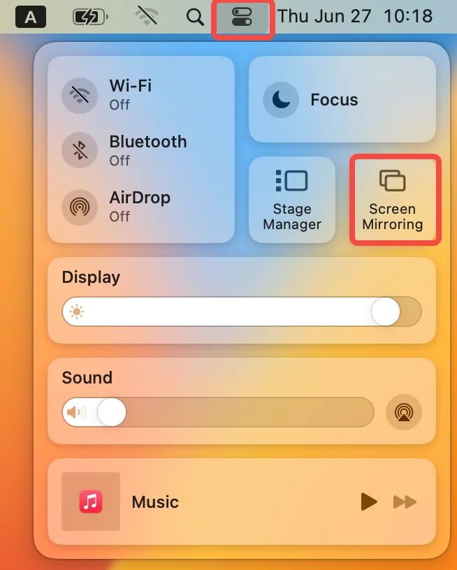 click Screen Mirroring in Control Center on Mac