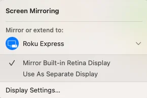 choose Mirror Built-in Retina Display