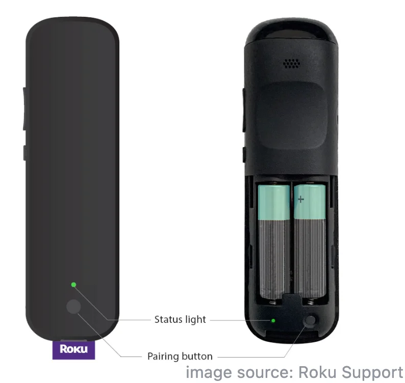 the pairing button on the Roku voice remote