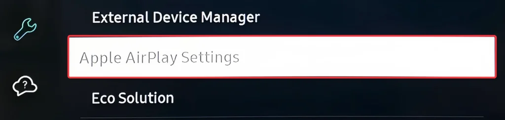 Apple AirPlay Settings on Samsung TV