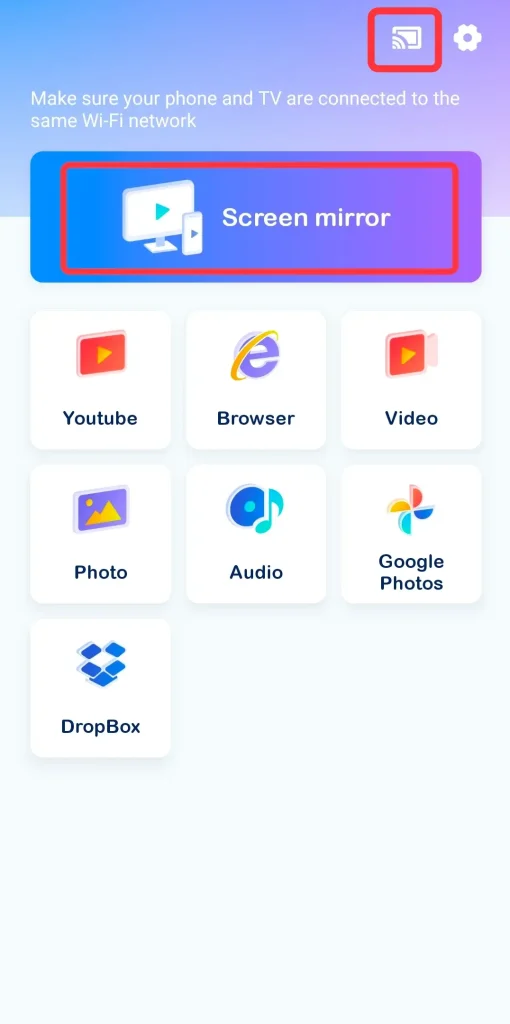 connection icon on the screen mirror app