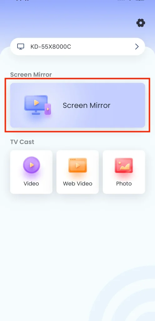 Screen Mirror button on DLNA-compatible app