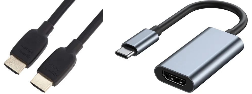 an HDMI cable and a USB-C to HDMI adapter