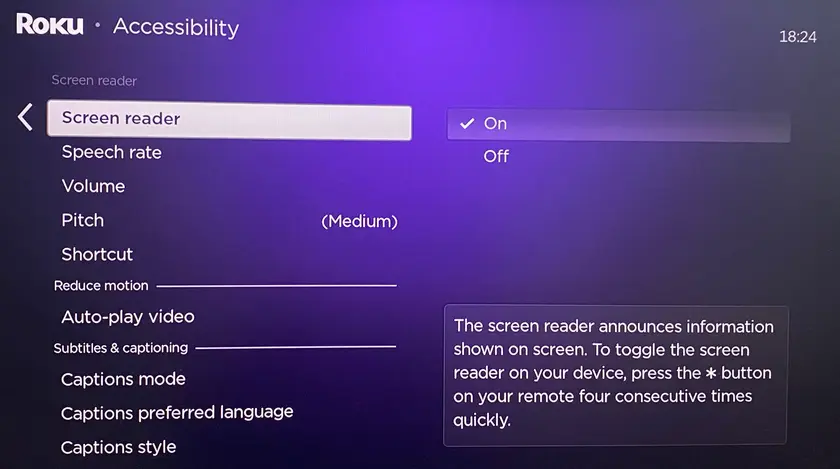 Screen reader function on Roku