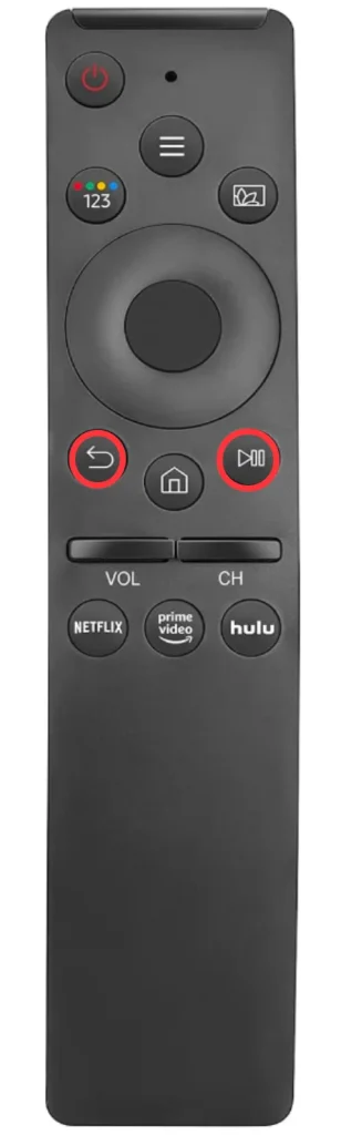 the Play/Pause and Return buttons on the Samsung Smart Remote