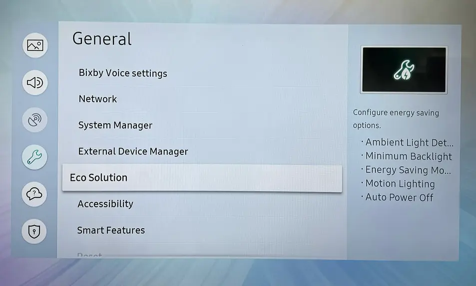Eco Solution feature on Samsung TV