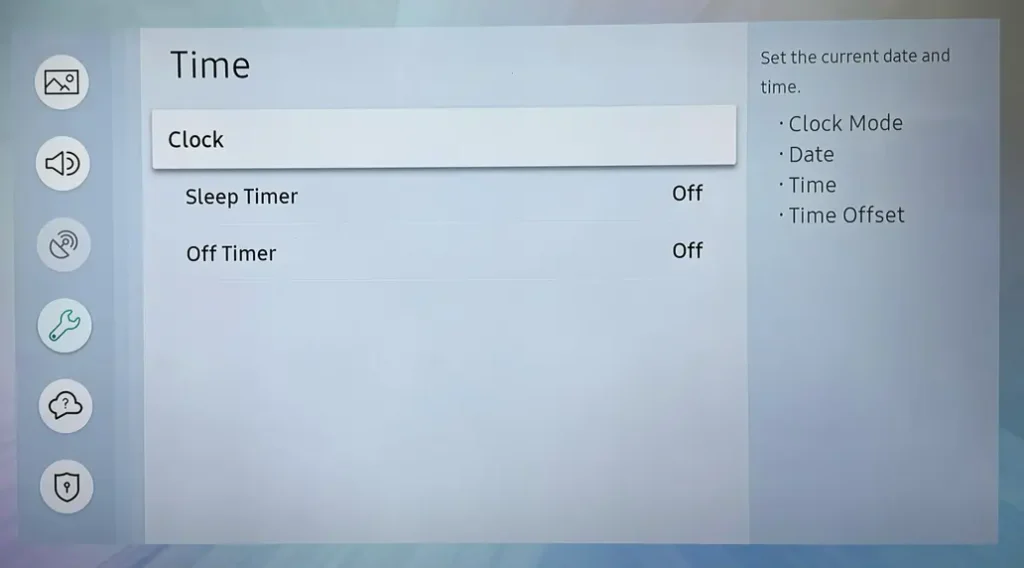 Sleep Timer option on Samsung TV