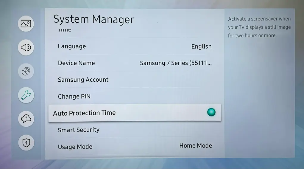 Auto Power Saving option on Samsung TV