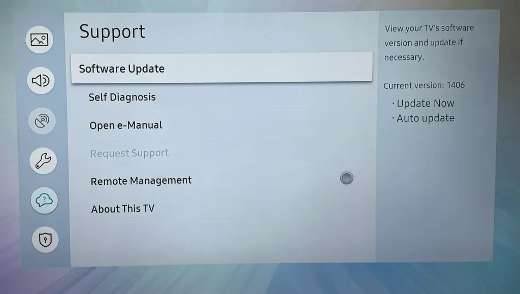 Software Update option on Samsung TV