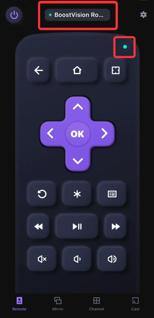 Paired Roku remote app