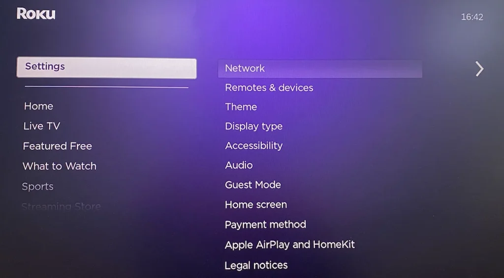 choose the Settings on the Roku home menu