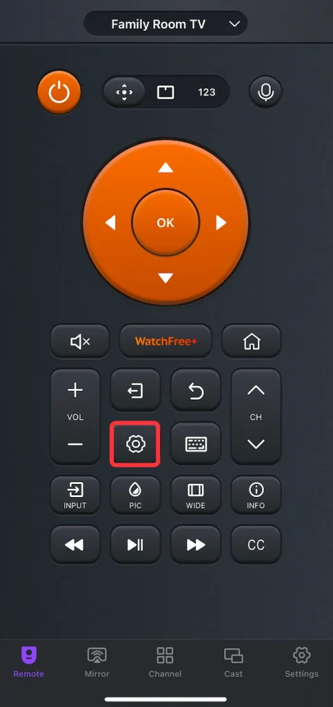 press the Settings button on the remote app