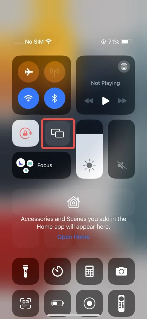 AirPlay in the Control Center on iPhone