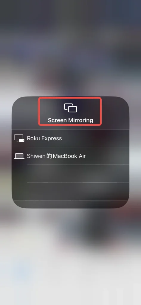 Screen Mirroring feature in Control Center