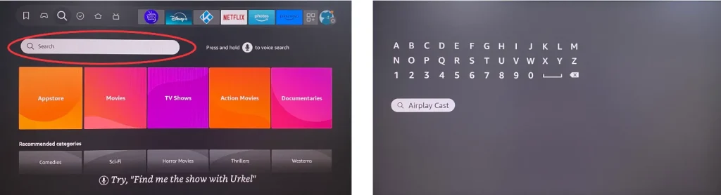 Search page on Fire TV