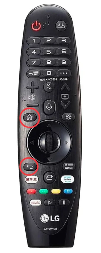 Reset buttons on the LG magic remote