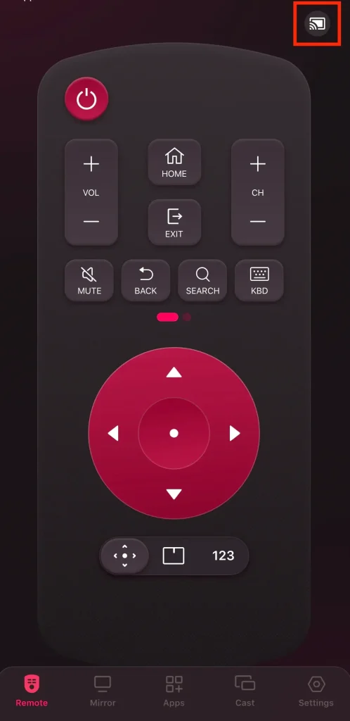 Paired LG remote app