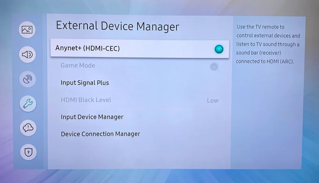 enable Anynet+ (HDMI-CEC) on Samsung TV