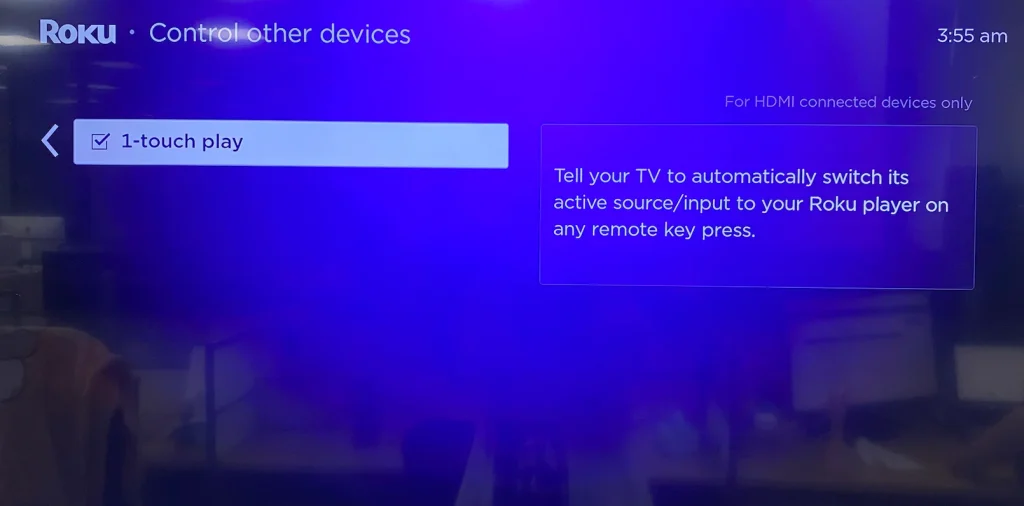 enable 1-touch play on the Roku menu