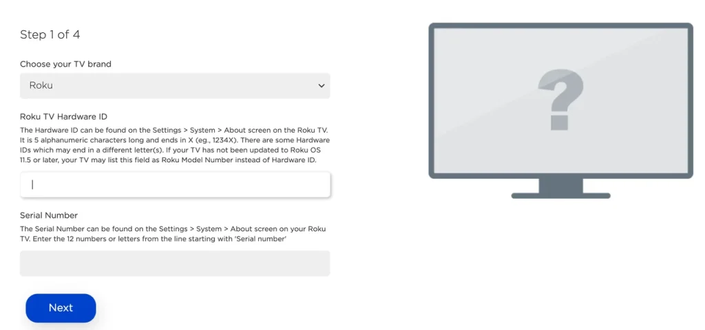 enter the TV hardware ID and serial number