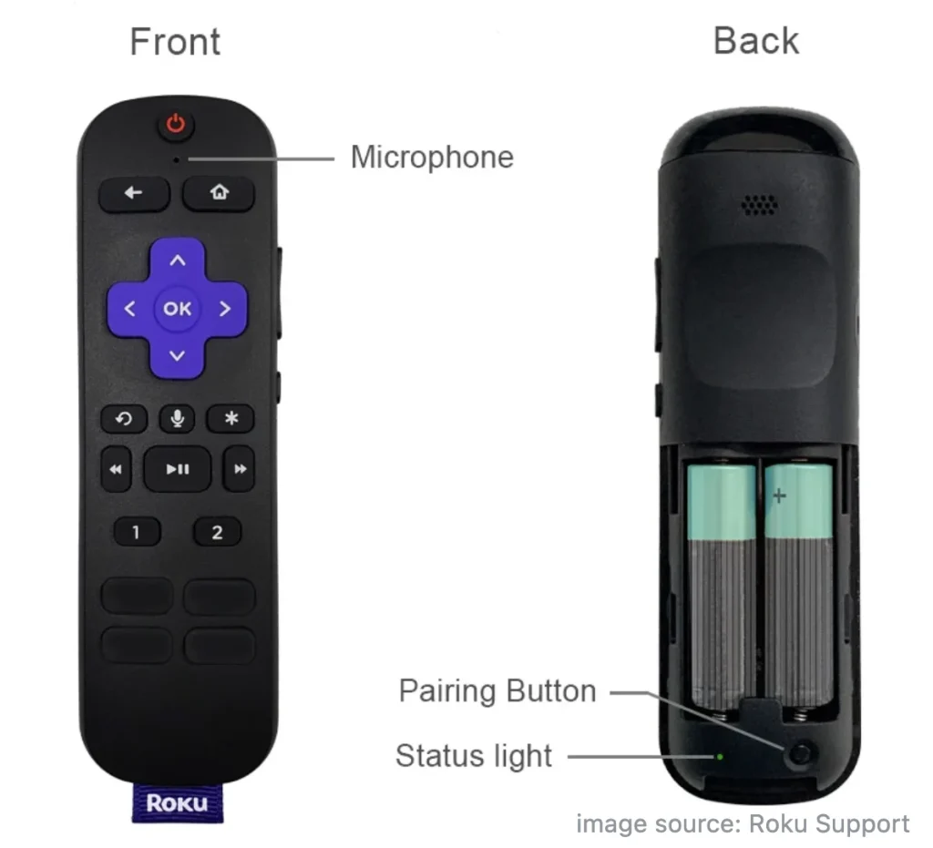 the pairing button on the Roku remote