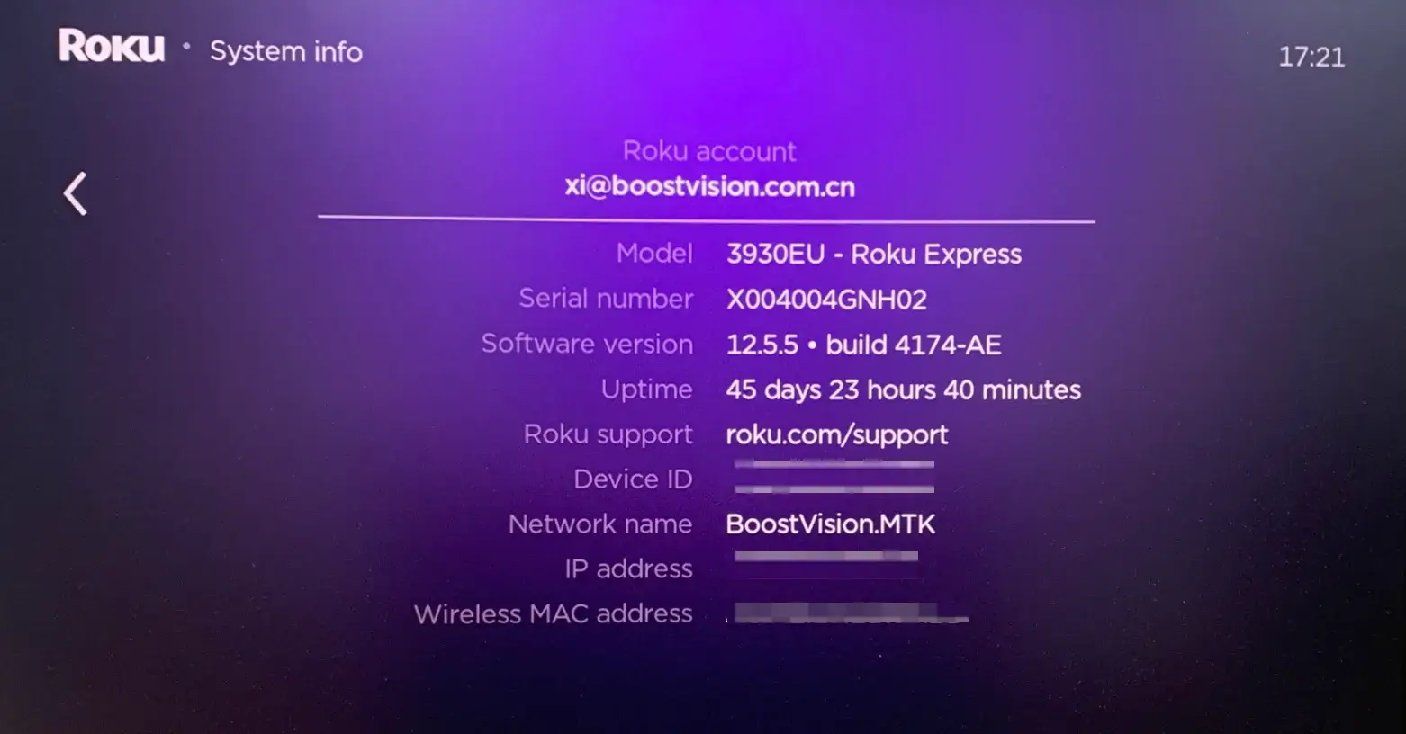 model and software version of Roku