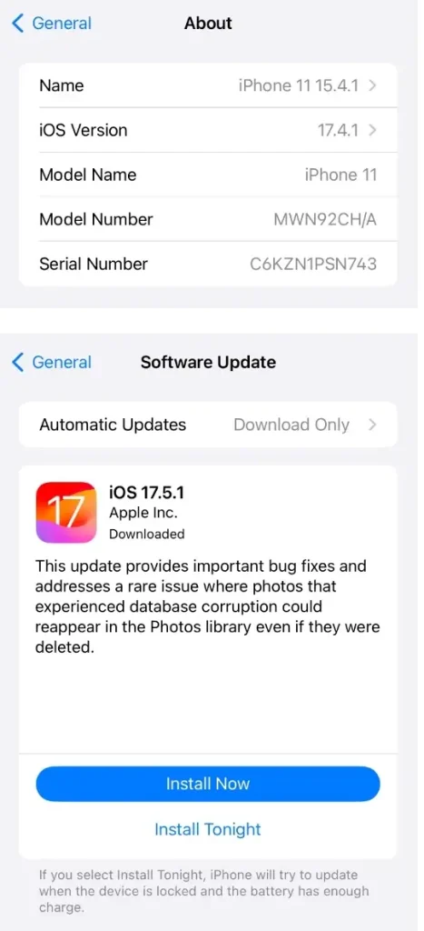 iOS version and software update of iPhone