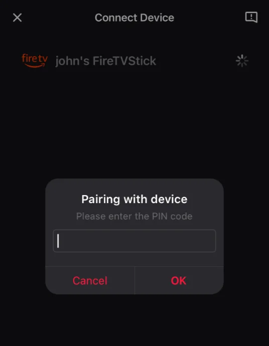 A PIN code requirement on the Fire TV remote app