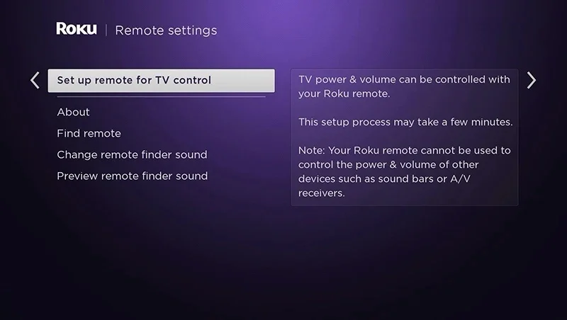 Set up remote for TV control on Roku TV