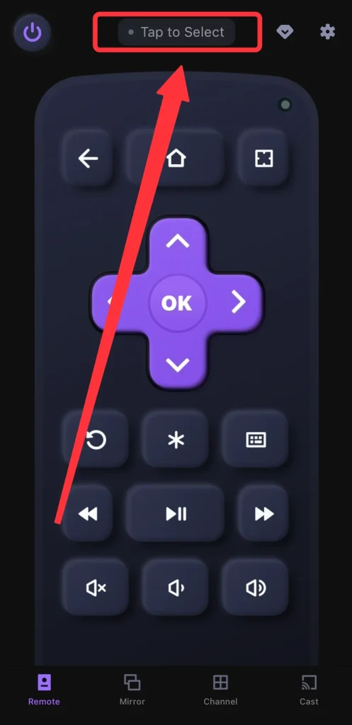 Pairing entry on the Roku remote app