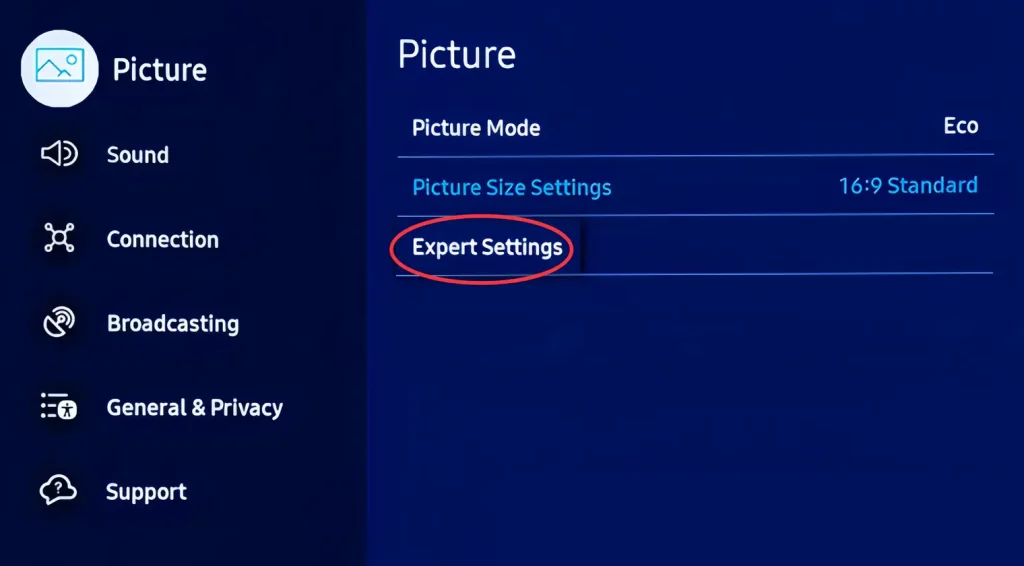 Expert Settings on Samsung TV