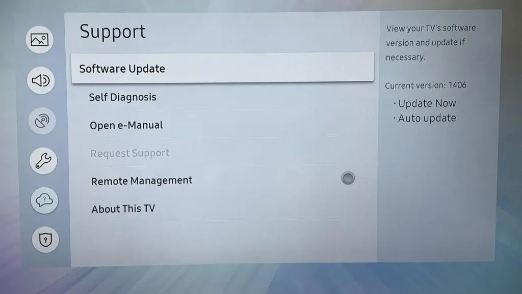 Update option on Samsung TV