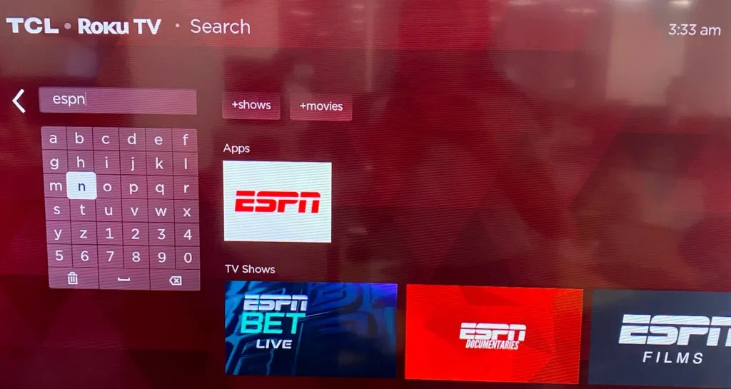 search for ESPN on Roku