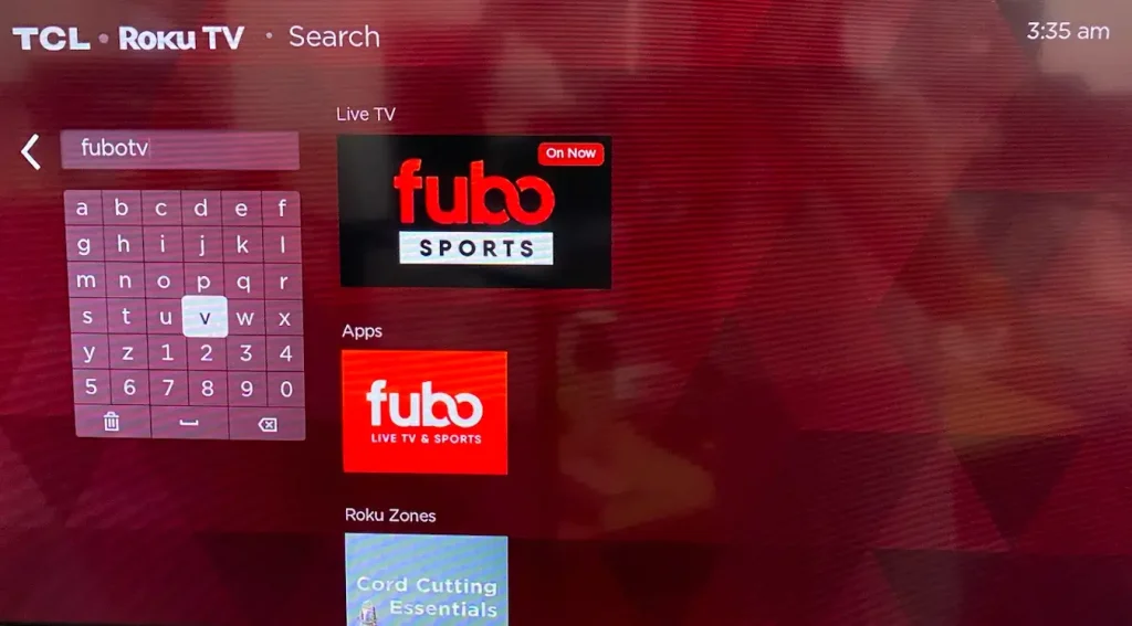 search fuboTV on Roku