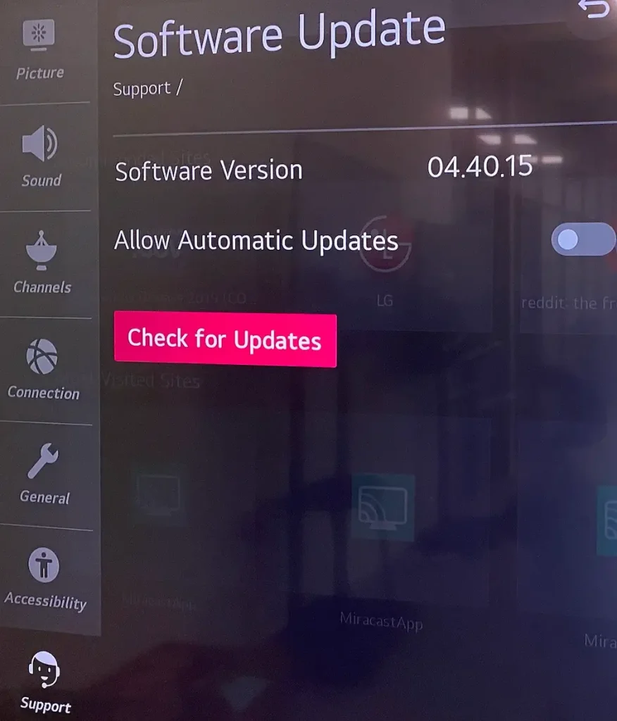 choose to check for updates on LG TV