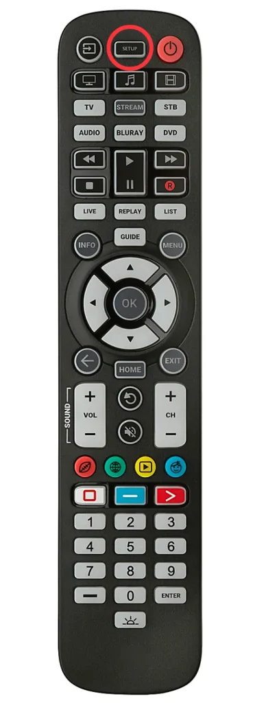 press Setup button on Onn universal remote